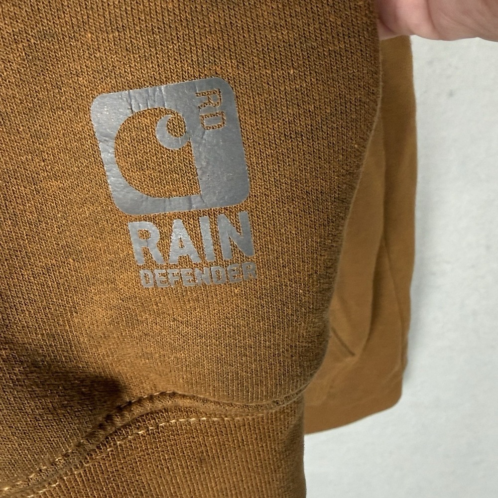 Carhartt Men's L Regular Rain Defender Hooded Zip Up Sweatshirt Tan Workwear - Picture 4 of 9